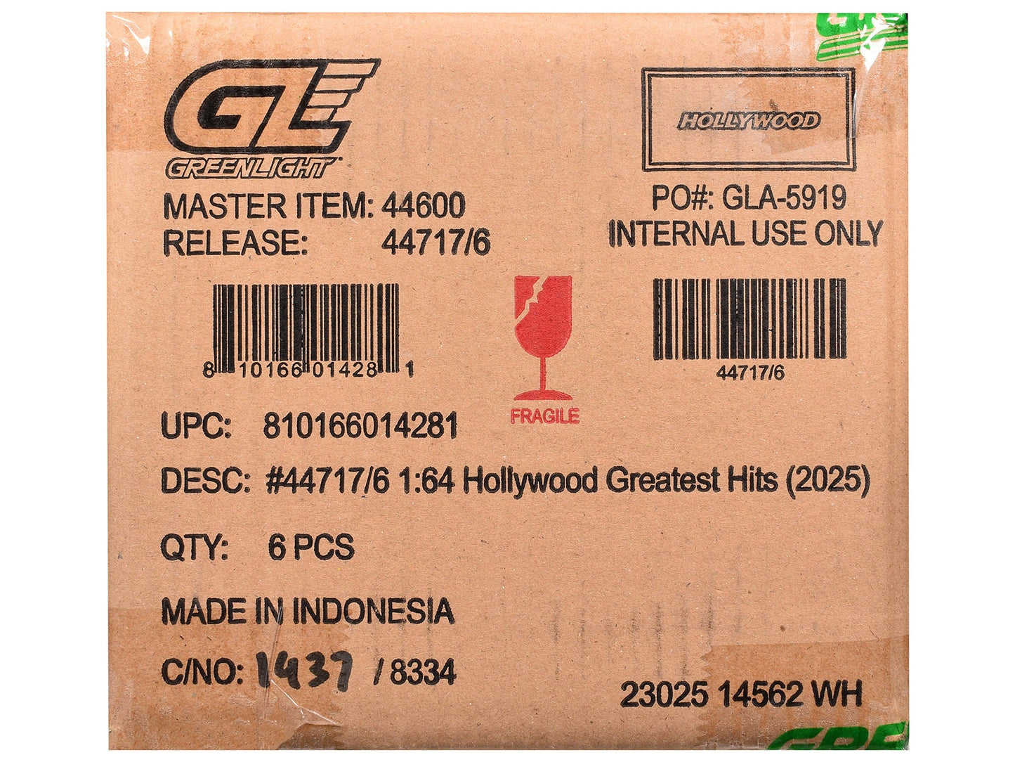 "Hollywood Greatest Hits" (2025) Set of 6 pieces 1/64 Diecast Model Cars by Greenlight