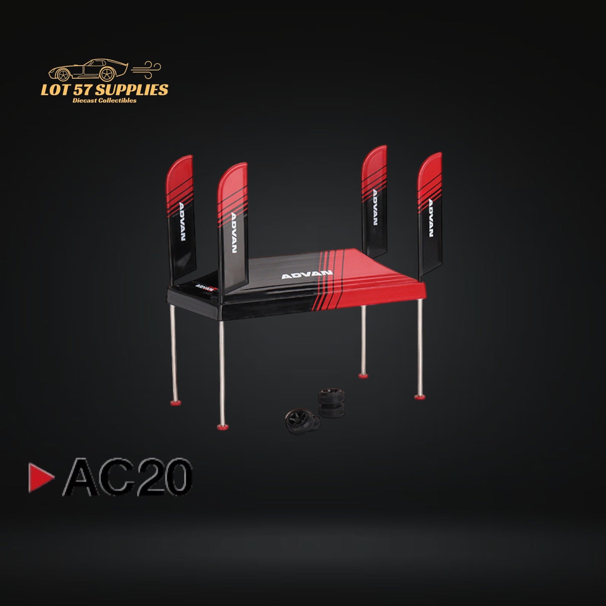 Mini-GT Paddock Service Tent accessory by Lot57Supplies Diecast Shop, shown in 1:64 scale for model car displays.