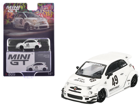 ABARTH 595 #49 "LB-Works x Abas Works" Gara White Limited Edition 1/64 Diecast Model Car by Mini GT