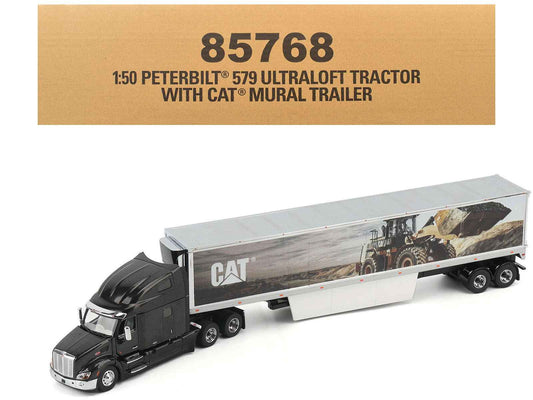 Peterbilt 579 UltraLoft Truck Tractor Black Metallic with "CAT Caterpillar" Mural Trailer "Transport Series" 1/50 Diecast Model by Diecast Masters