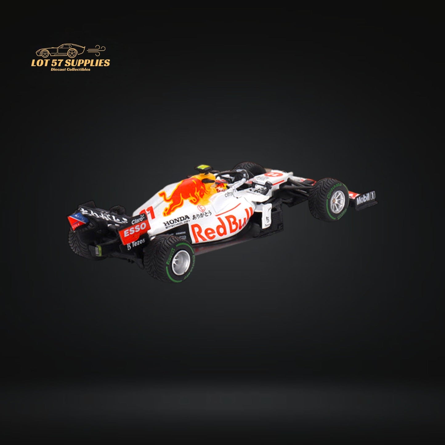Red Bull Mini-GT diecast model of Sergio Pérez's RB16B #11 car in red with detailed racing decals, 1:64 scale.