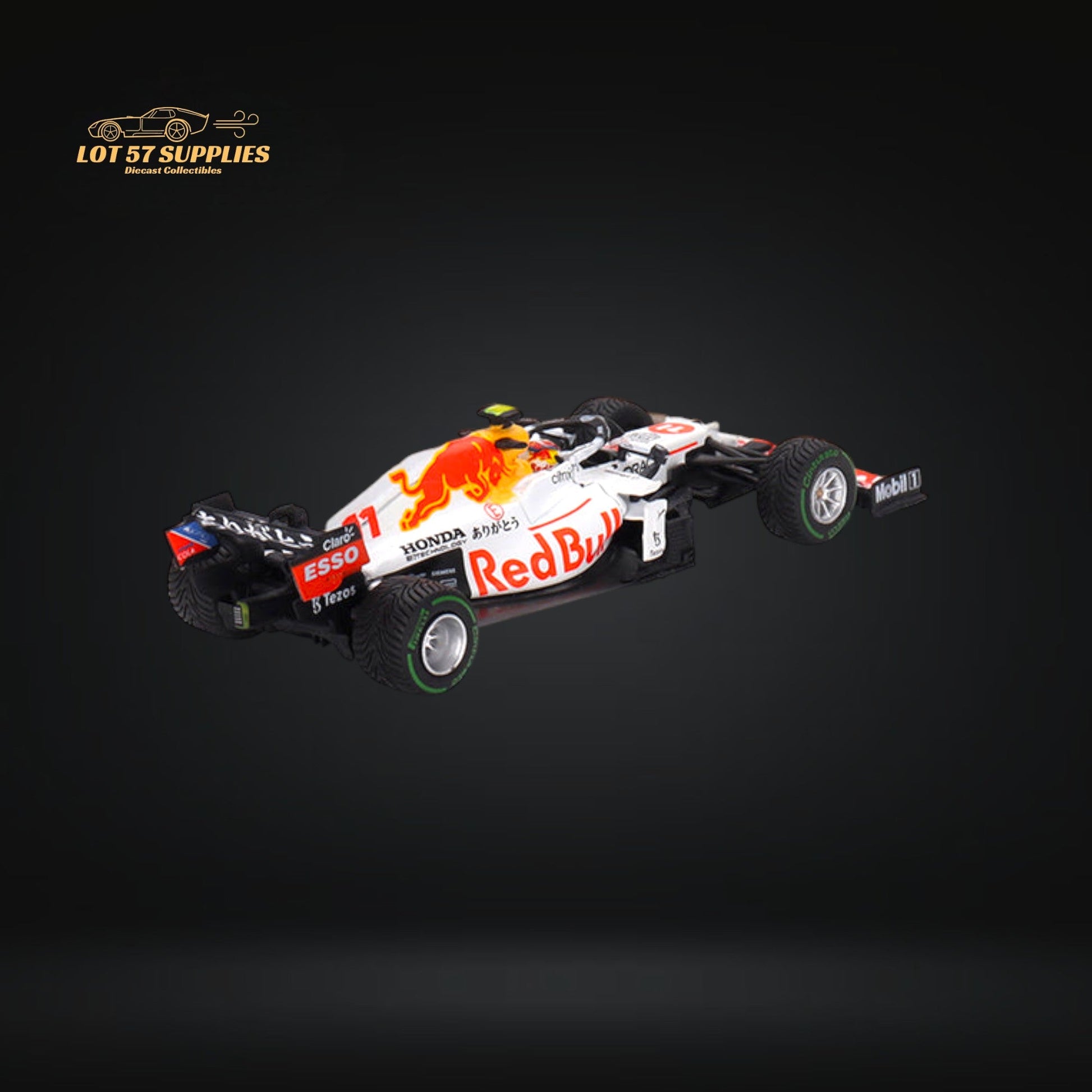 Red Bull Mini-GT diecast model of Sergio Pérez's RB16B #11 car in red with detailed racing decals, 1:64 scale.