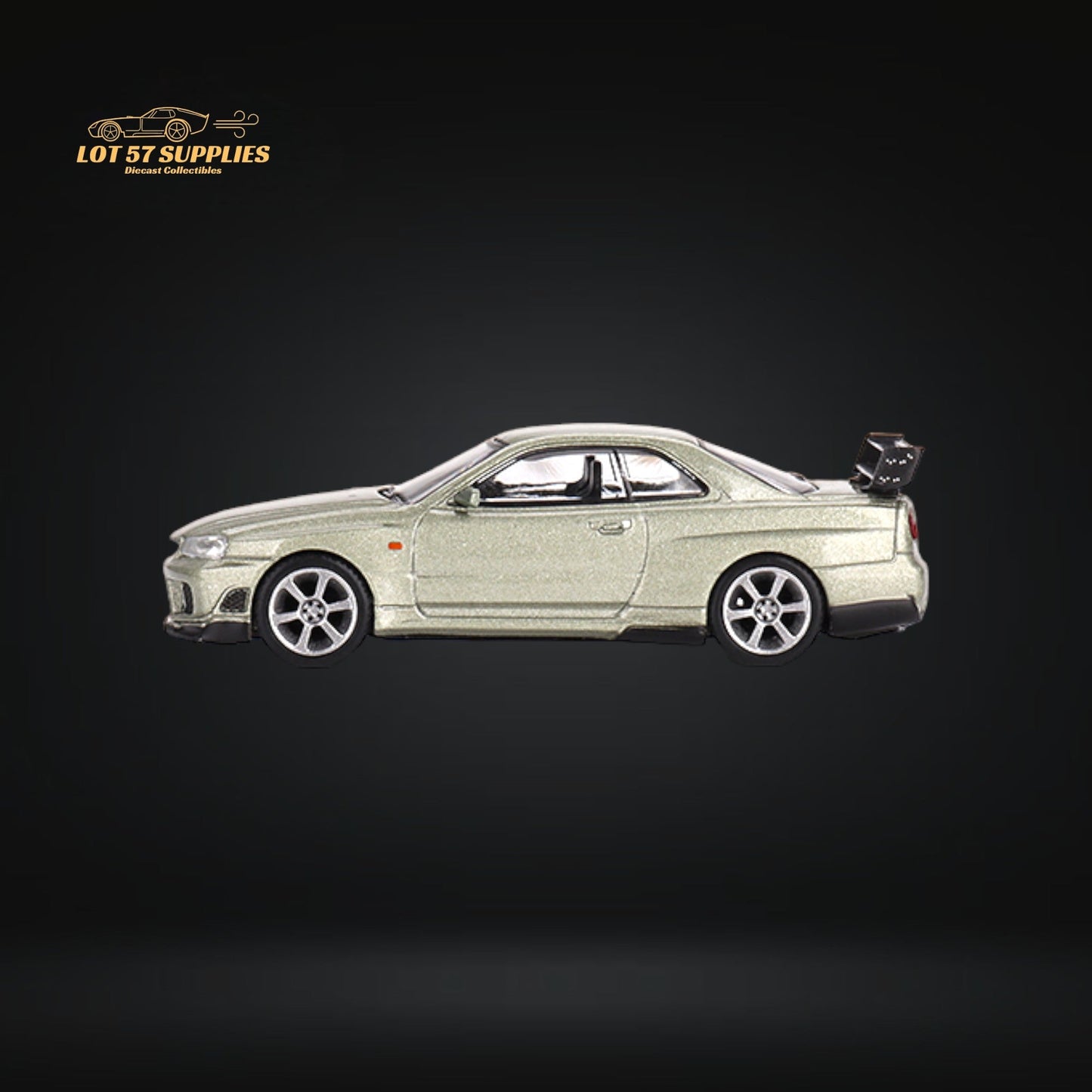 Mini-GT Nissan Skyline GT-R R34 diecast model by Lot57Supplies, detailed 1:64 scale Nissan car toy for collectors.