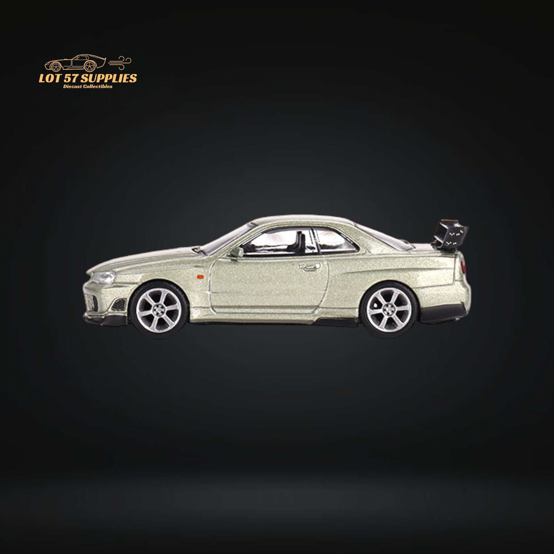 Mini-GT Nissan Skyline GT-R R34 diecast model by Lot57Supplies, detailed 1:64 scale Nissan car toy for collectors.