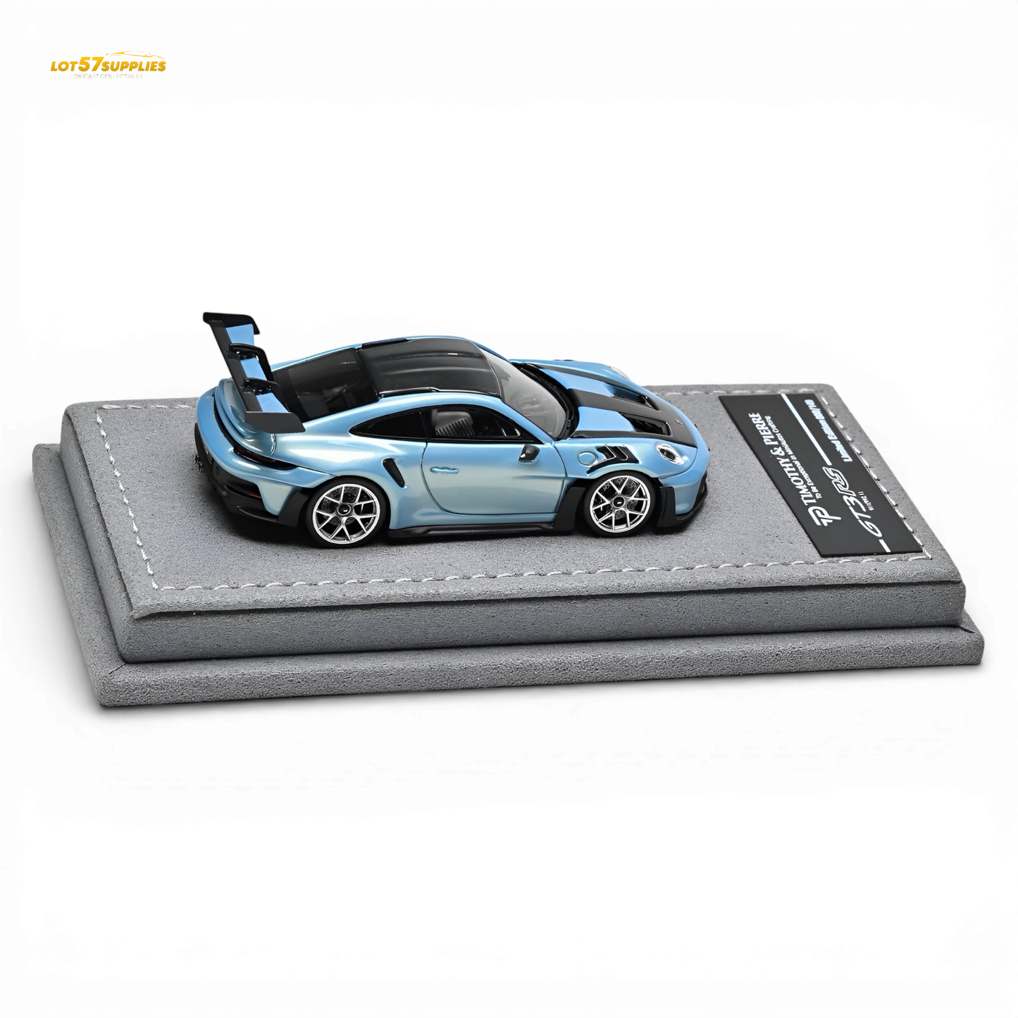 Blue 1:64 scale Porsche 911 992 GT3 RS diecast model from Lot57Supplies Diecast Shop, detailed miniature car.