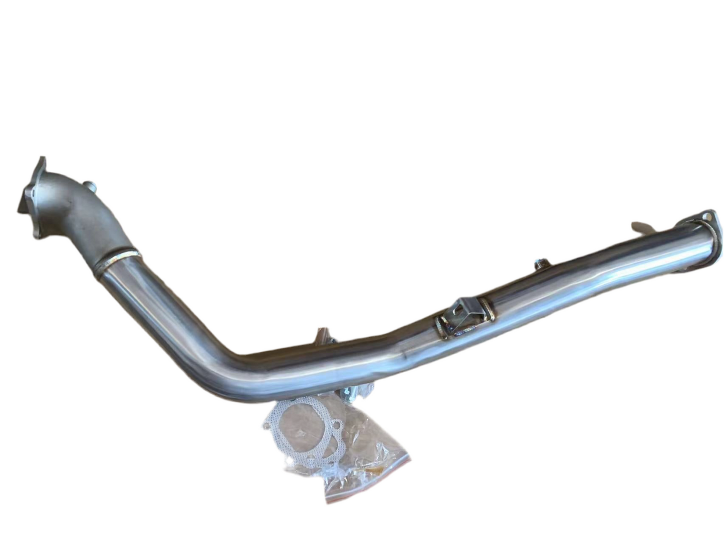 Speedzone Performance LLC high flow catless downpipe for 2008-2014 WRX and 2008-2021 STI, showing metal construction and flange details.