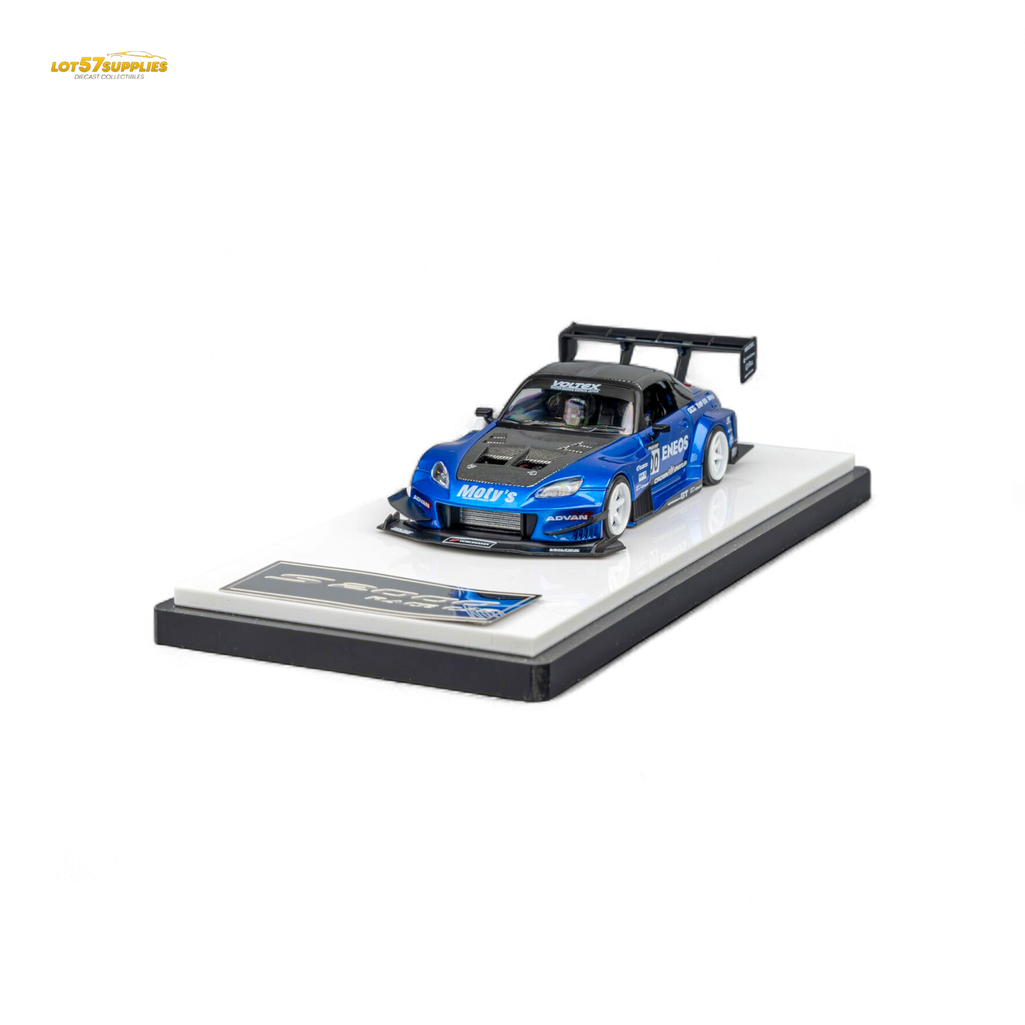 Candy Blue MicroTurbo Honda S2000 diecast car, 1:64 scale, featuring ENEOS #00 TOP FUEL design from Lot57Supplies Diecast Shop.