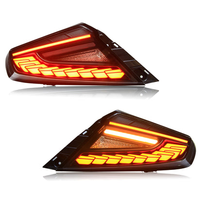 OLM Phantom-Spec LED taillights with clear lens and white optic for 2022+ Subaru WRX, showcasing sleek tail light design.