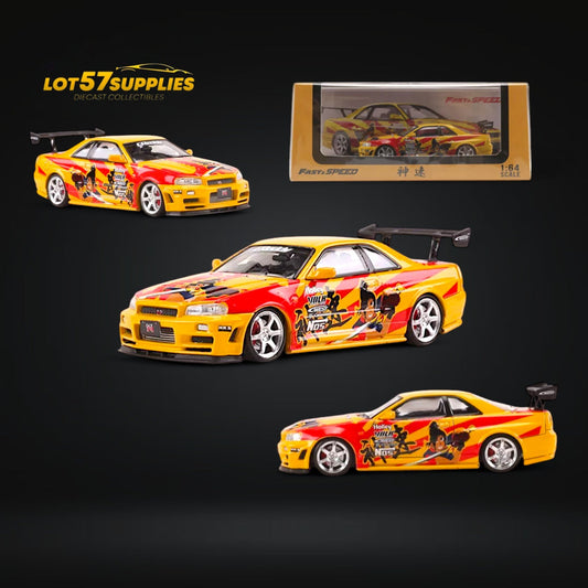 Fast Speed Nissan Skyline GT-R R34 Z-Tune Yellow-Red Livery 1:64 - Evergreen Kings