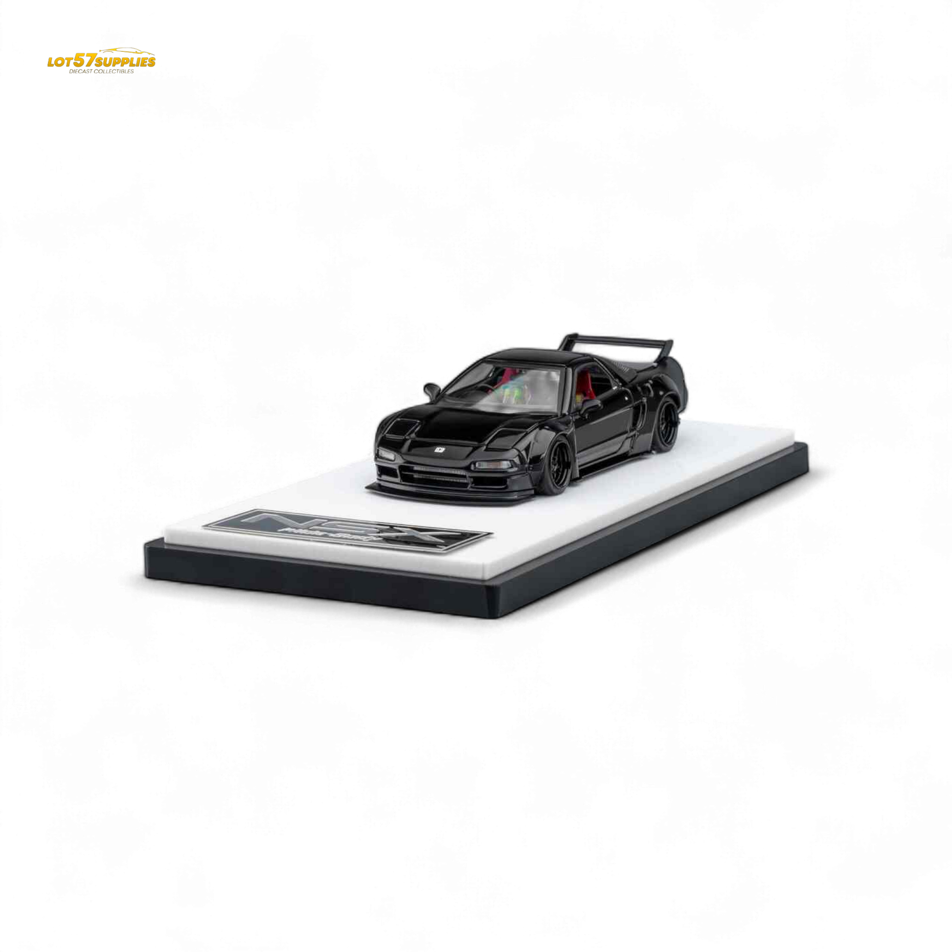 Gloss black Honda Microturbo NSX-R WideBody diecast model car, 1:64 scale, detailed miniature from Lot57Supplies Diecast Shop.
