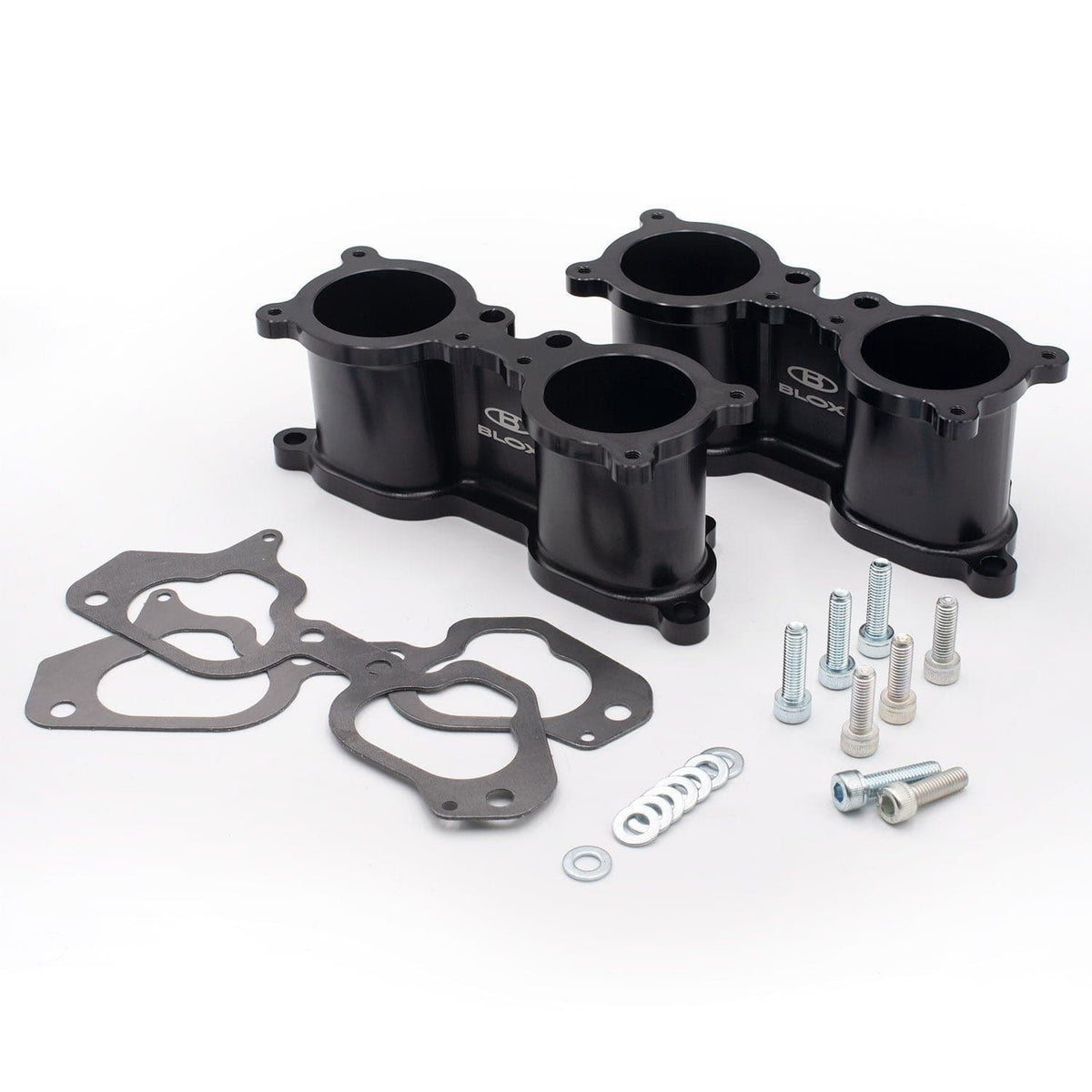 BLOX Racing 5-Axis TGV Delete Kit for Subaru WRX, STI, Legacy, and Forester EJ20/EJ25 intake manifold, showing components and hardware