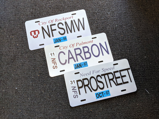 Illumaesthetic Need For Speed replica license plate with bold lettering and design, perfect for car enthusiasts.