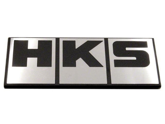 HKS Silver Block Logo emblem decal for automotive branding, featuring the HKS brand name in silver block lettering.