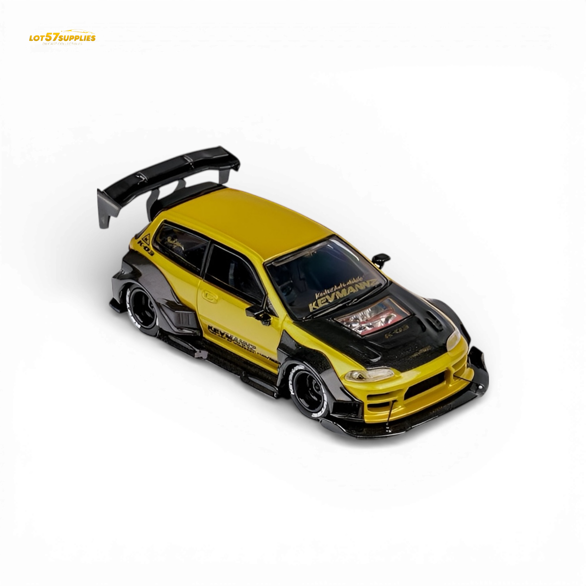 Diecast Honda DCM Civic EG Ver.1 gold carbon fiber short tail model in 1:64 scale, detailed miniature collectible.