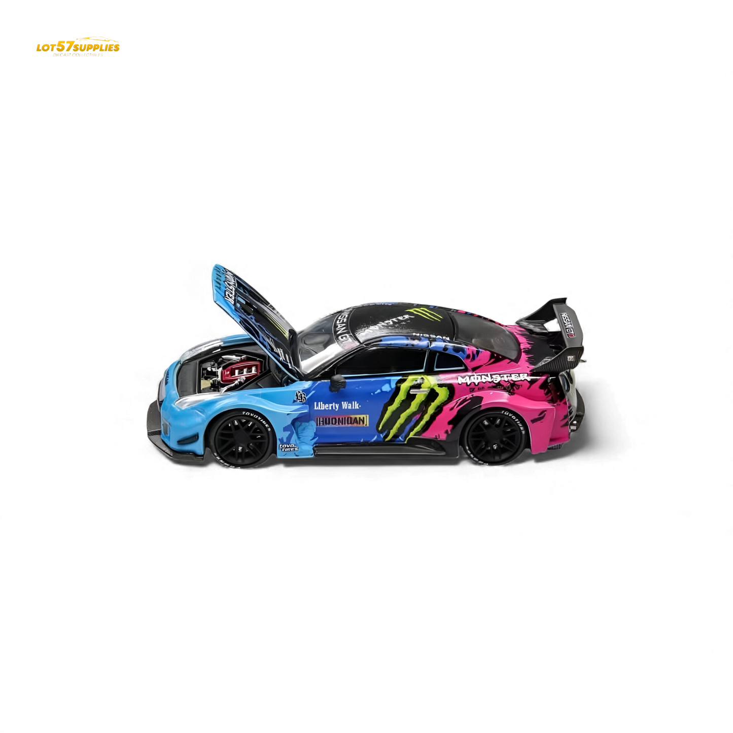 Nissan GT-R R35 diecast model with Demon King Auto LBWK Monster Livery, 1:64 scale, detailed replica by Lot57Supplies Diecast Shop
