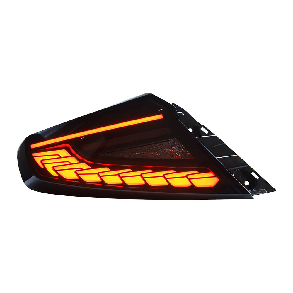 OLM Phantom-Spec LED taillights with smoke lens and white optic for 2022+ Subaru WRX, showcasing sleek automotive lighting design.
