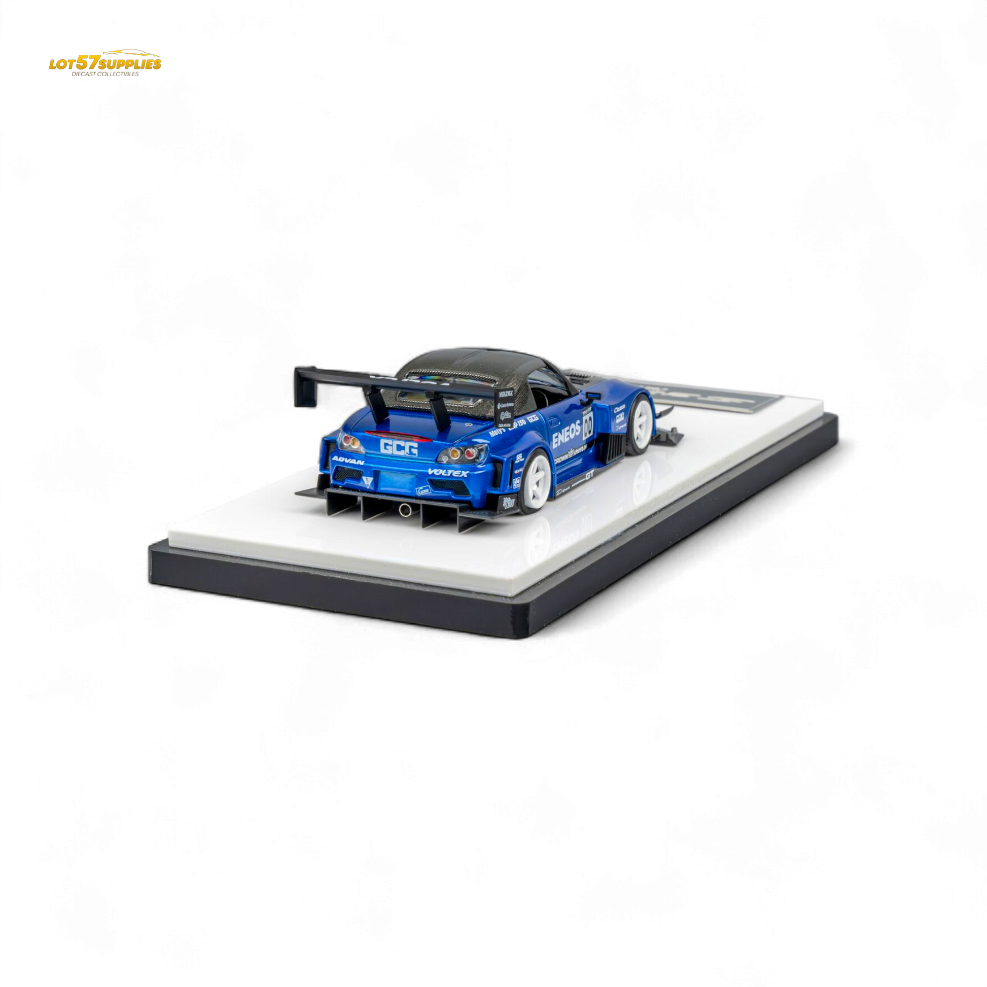 Candy blue Honda MicroTurbo S2000 diecast model with ENEOS #00 TOP FUEL livery, 1:64 scale from Lot57Supplies Diecast Shop.
