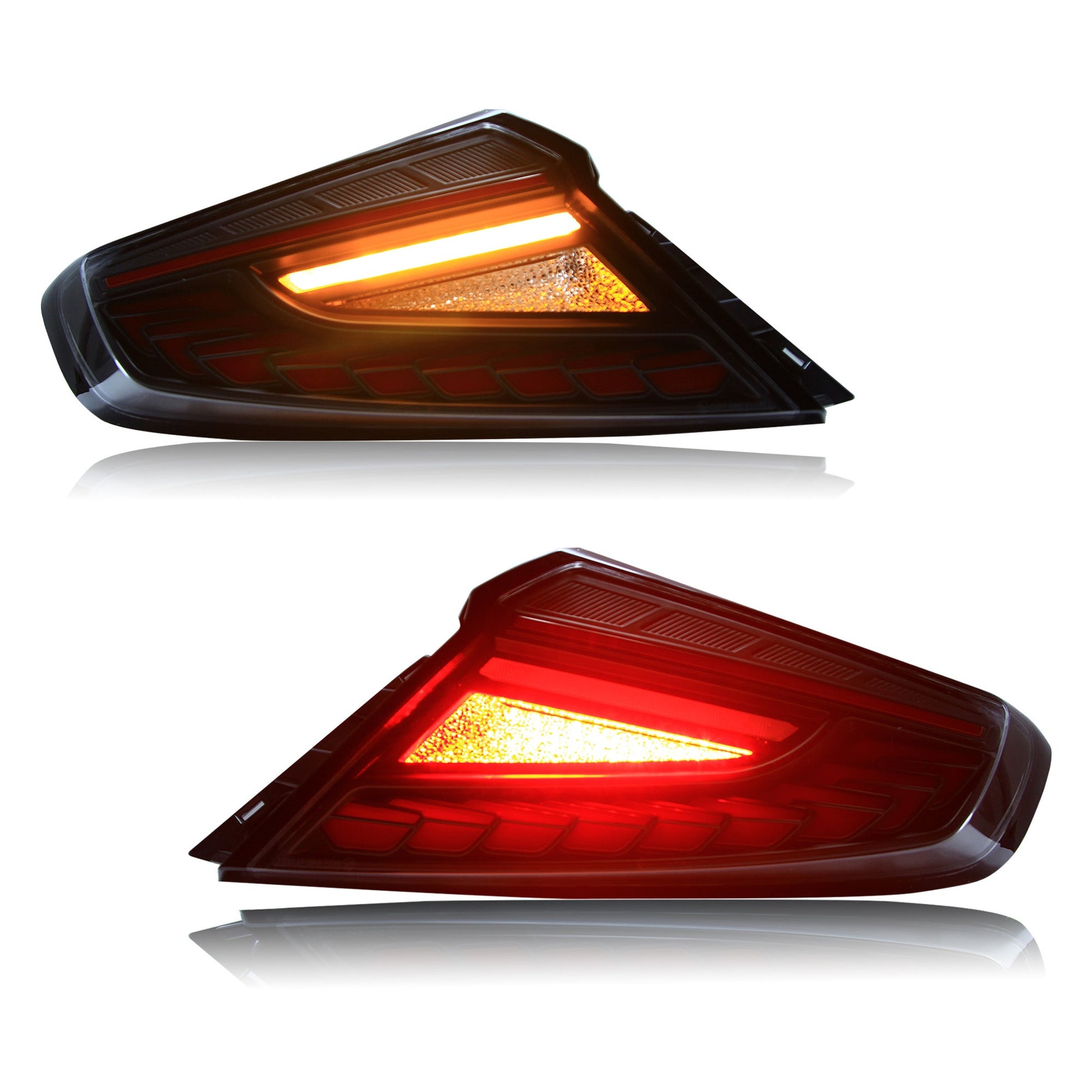 OLM Phantom-Spec LED taillights with clear lens and red optics for 2022+ Subaru WRX, showcasing sleek automotive tail light design.