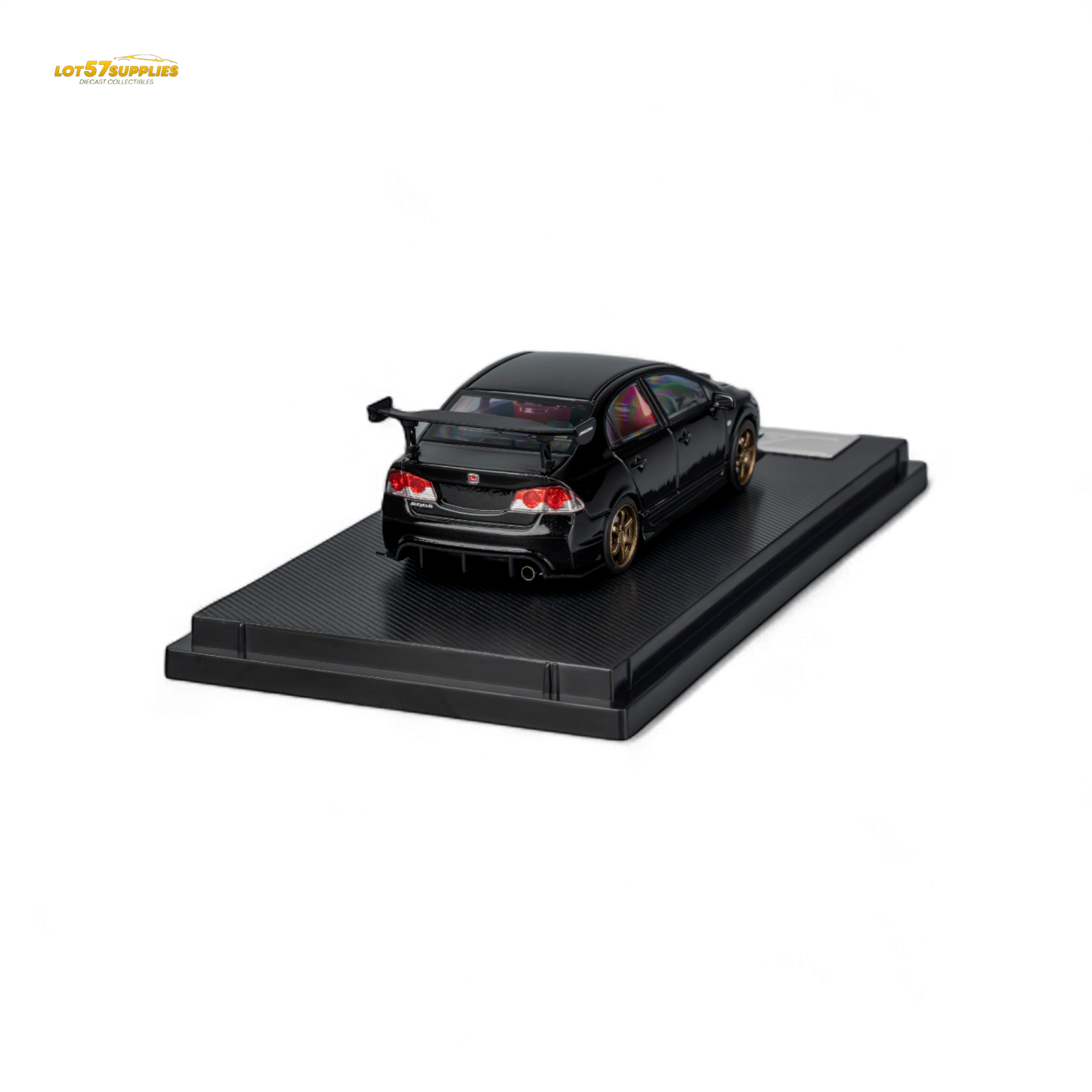 Black Honda Microturbo FD2 diecast model by J'S Racing, detailed metallic finish, 1:64 scale, from Lot57Supplies Diecast Shop.