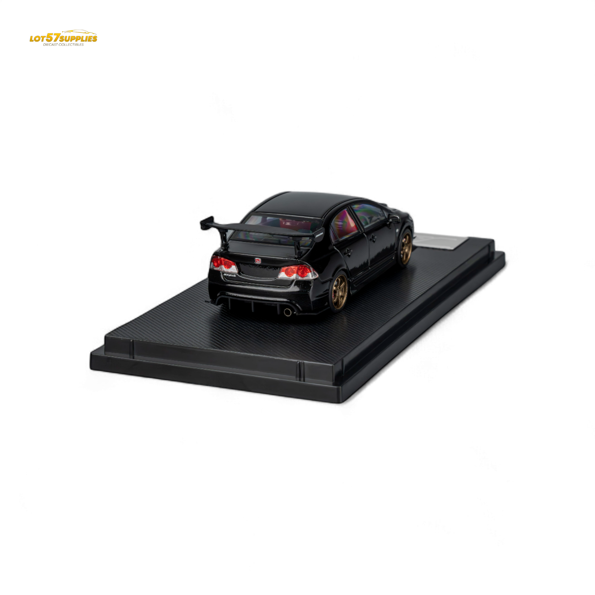 Black Honda Microturbo FD2 diecast model by J'S Racing, detailed metallic finish, 1:64 scale, from Lot57Supplies Diecast Shop.