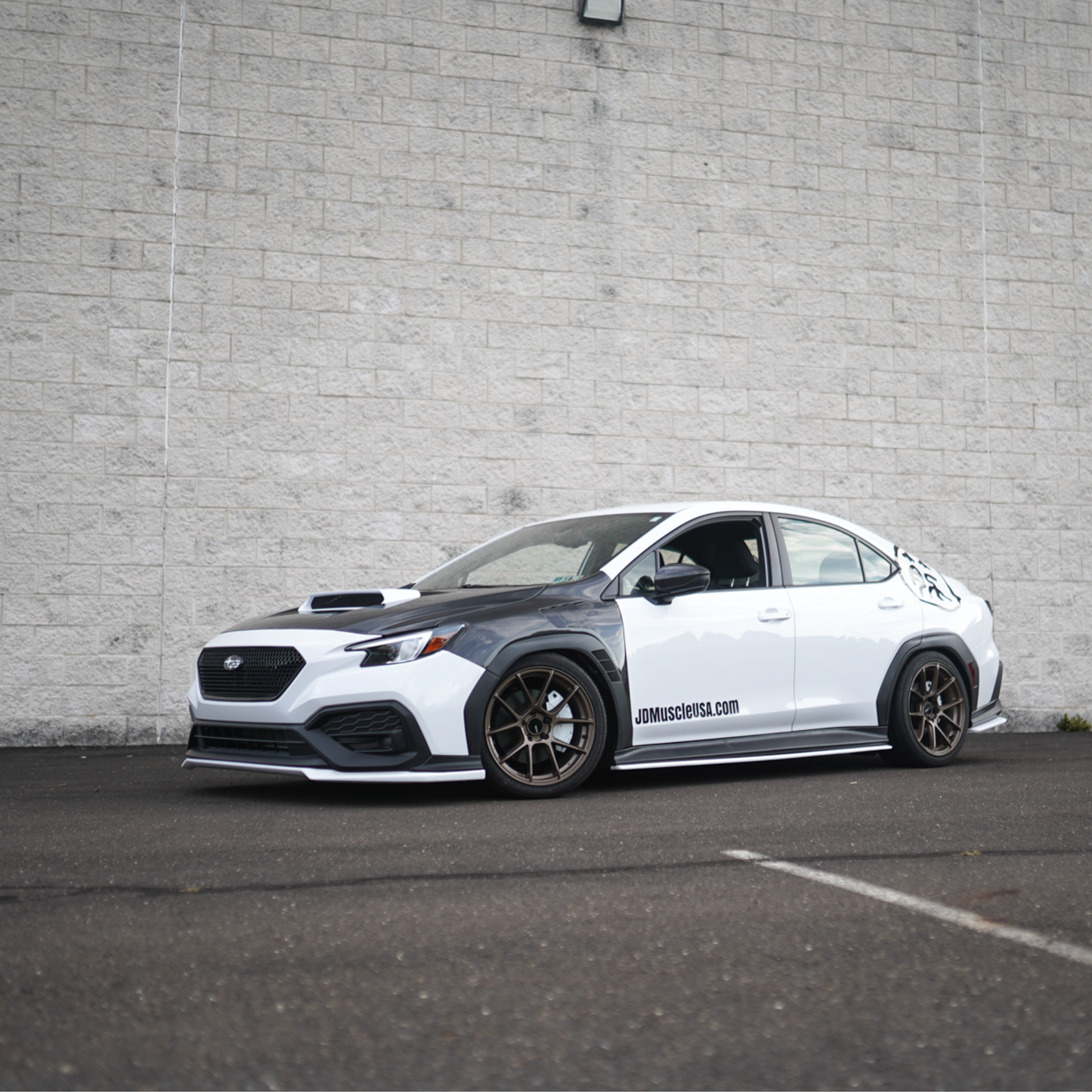 JDMuscle Tanso carbon fiber hood for 2022-2025 Subaru WRX, OEM+ style 2-piece lightweight hood with vented design