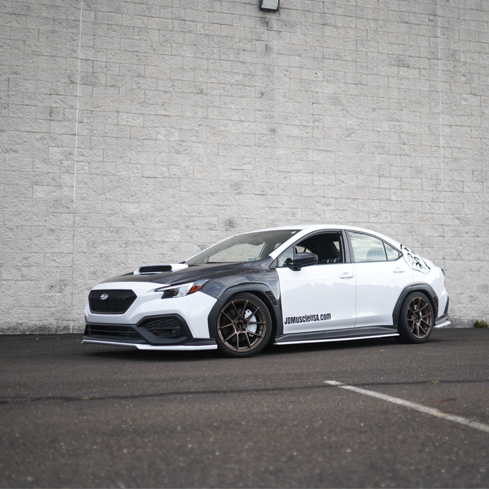 JDMuscle Tanso carbon fiber hood for 2022-2025 Subaru WRX, OEM+ style 2-piece lightweight hood with vented design