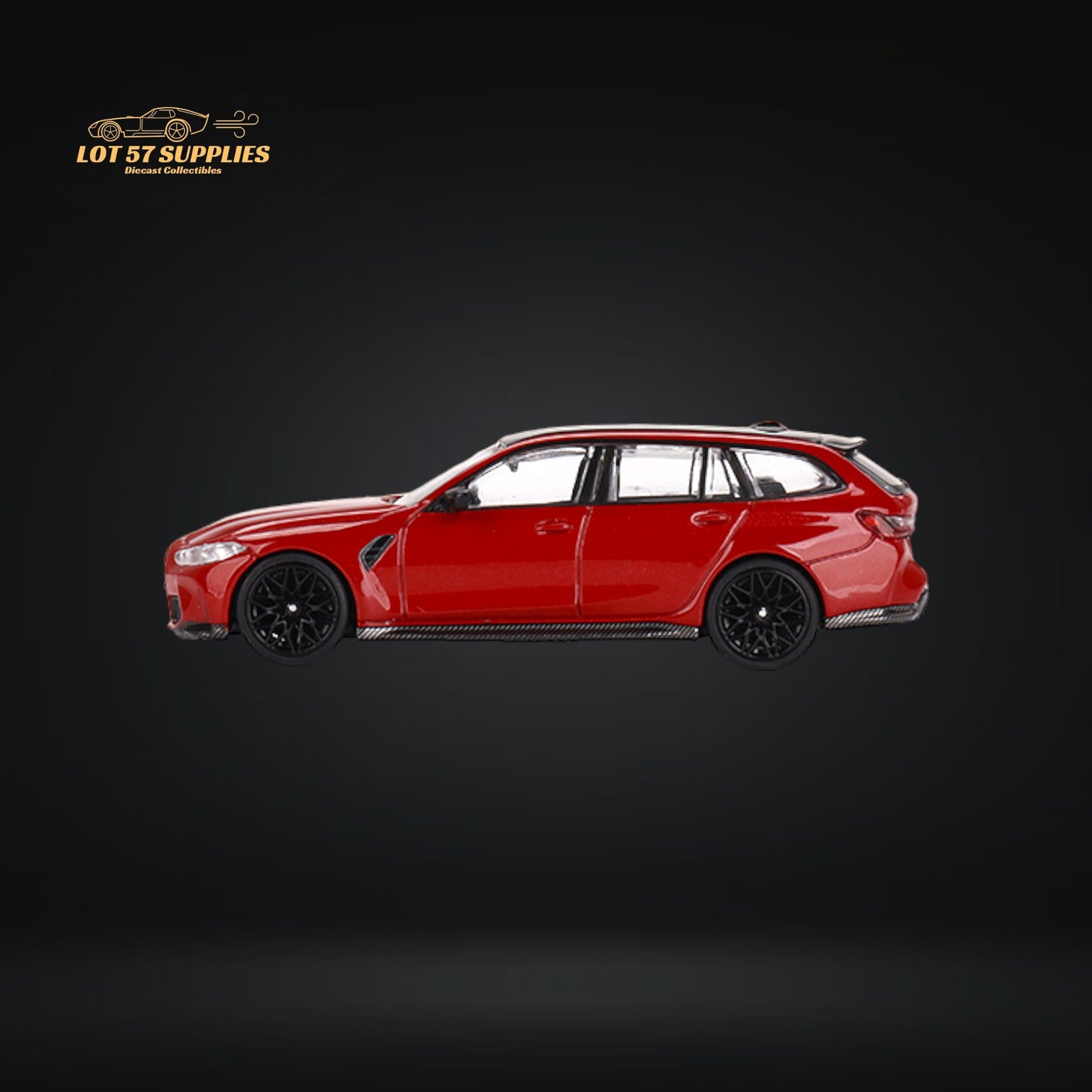 Mini-GT BMW M3 Competition Touring diecast model in 1:64 scale, featuring detailed exterior design and vibrant paint.