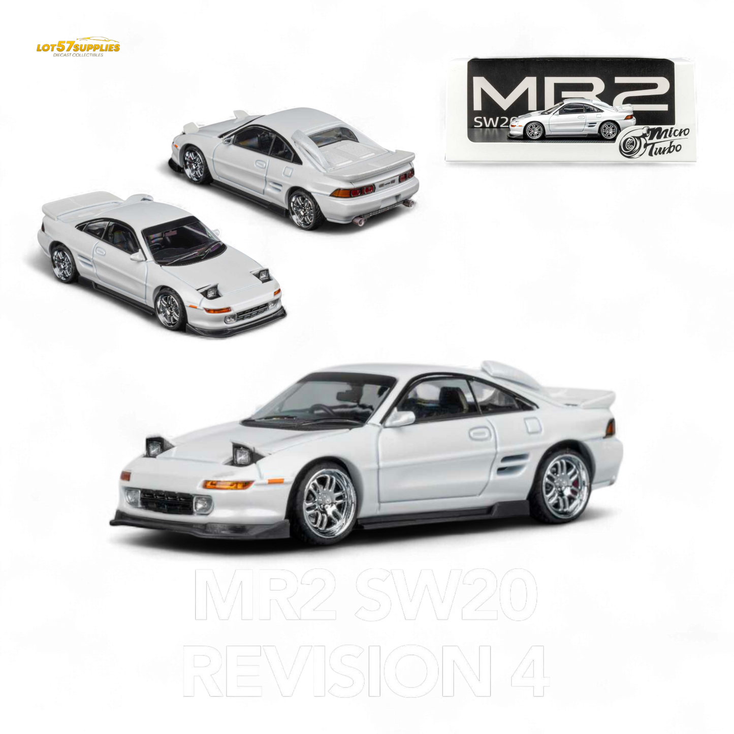 White Lot57Supplies Toyota MR-2 SW20 Revision 4 V2 1:64 scale diecast model car with detailed features
