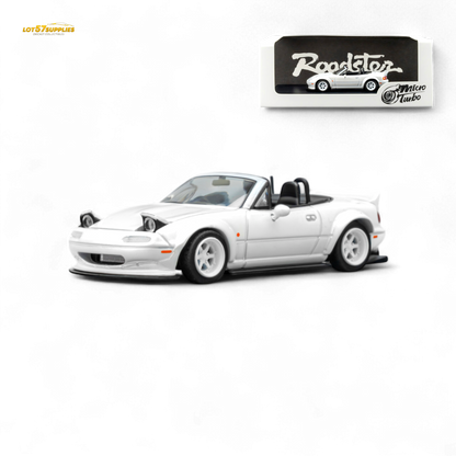 Metallic white Mazda Microturbo Custom MX5 diecast model car with Rocket Bunny body kit, 1:64 scale from Lot57Supplies Diecast Shop