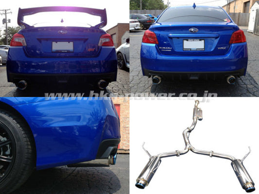 FR SPORT HKS Hi-Power Muffler exhaust system kit for Subaru WRX 2015-2016, featuring polished metal muffler with branding.