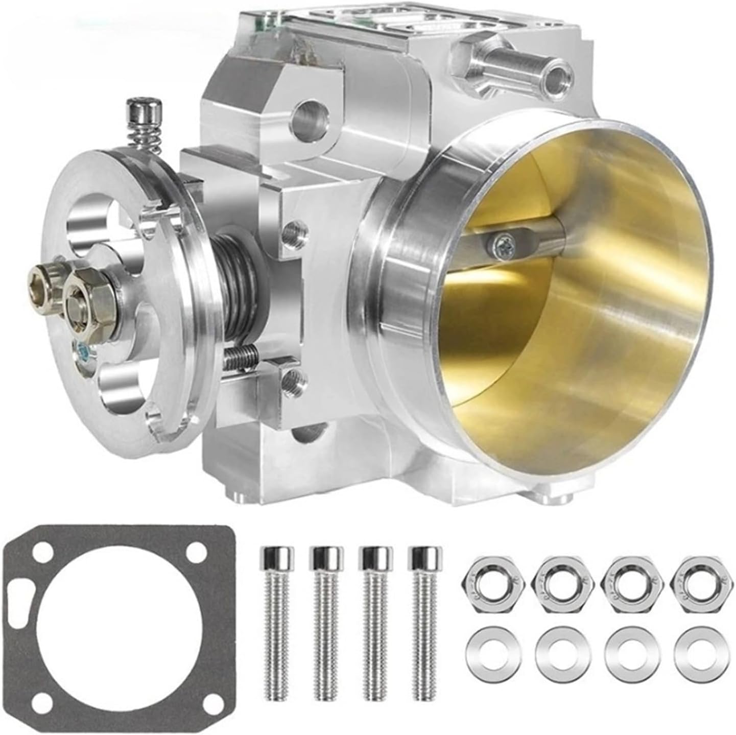 Speedzone Performance SPDZ1 70mm billet aluminum throttle body in silver for Integra RSX DC5 and Civic Si EP3 vehicles.