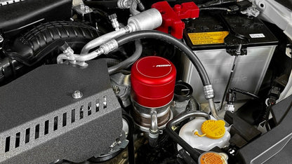 Red PERRIN oil filter cover for WRX, BRZ, 86, and GR86 by JDMuscle