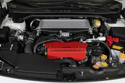 Red pulley cover for 2022-2025 Subaru WRX by JDMuscle, designed as a belt cover with a sleek, vibrant finish.