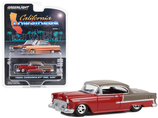 1955 Chevrolet Bel Air Lowrider Ruby Red and Matt Bronze "California Lowriders" Series 3 1/64 Diecast Model Car by Greenlight