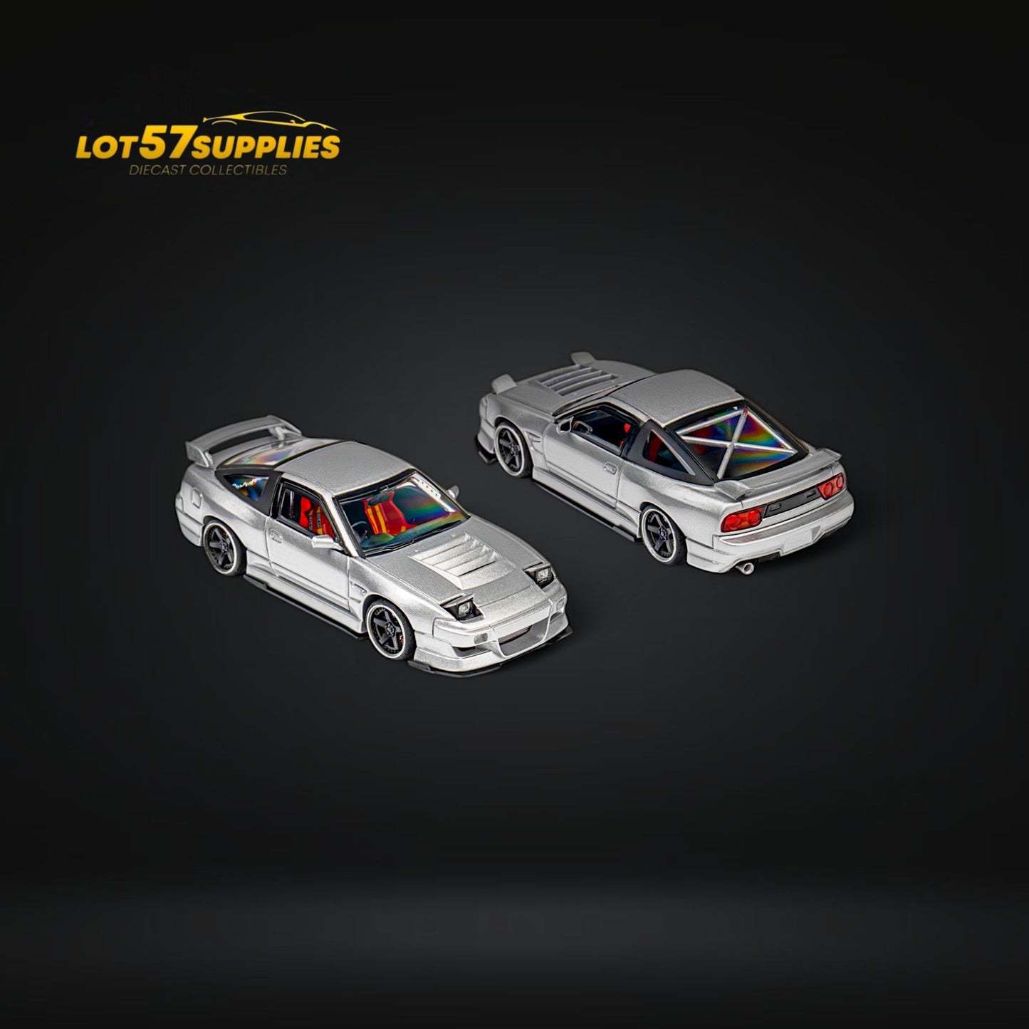 Nissan MicroTurbo 180SX Miyabi metallic silver diecast model car, 1:64 scale, detailed miniature replica from Lot57Supplies Diecast Shop