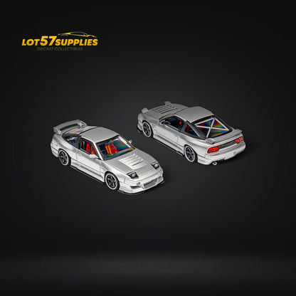 Nissan MicroTurbo 180SX Miyabi metallic silver diecast model car, 1:64 scale, detailed miniature replica from Lot57Supplies Diecast Shop