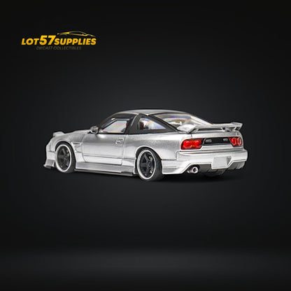 MicroTurbo Nissan 180SX Miyabi metallic silver diecast model car, detailed 1:64 scale Nissan vehicle by Lot57Supplies Diecast Shop