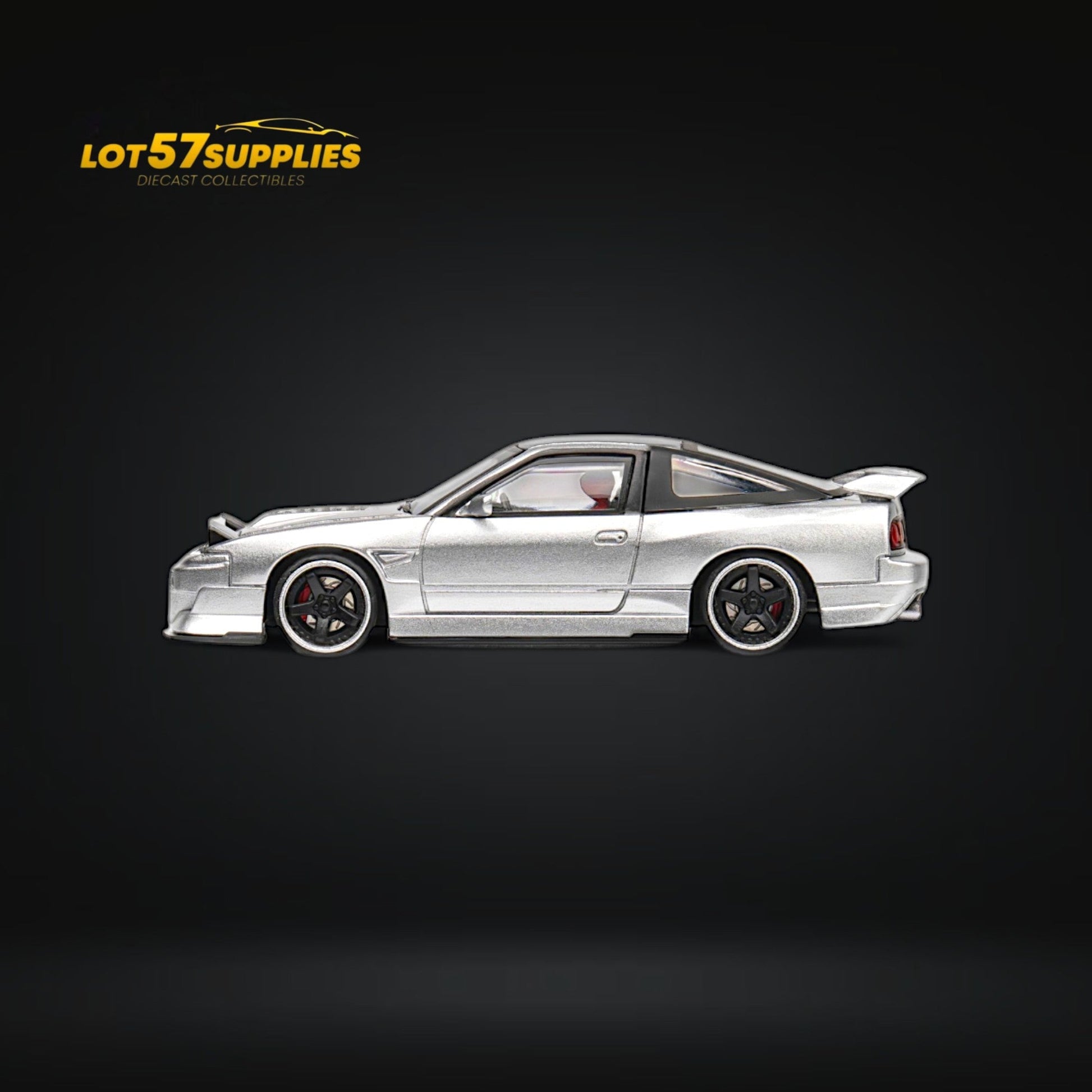 MicroTurbo Nissan 180SX Miyabi metallic silver diecast model, 1:64 scale, detailed miniature car with shiny silver finish.