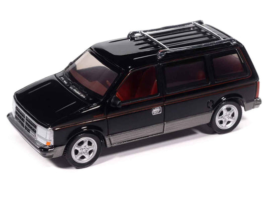 1989 Dodge Caravan Turbo Van Black with Red Stripes and Interior "Mighty Minivans" Series 1/64 Diecast Model Car by Auto World