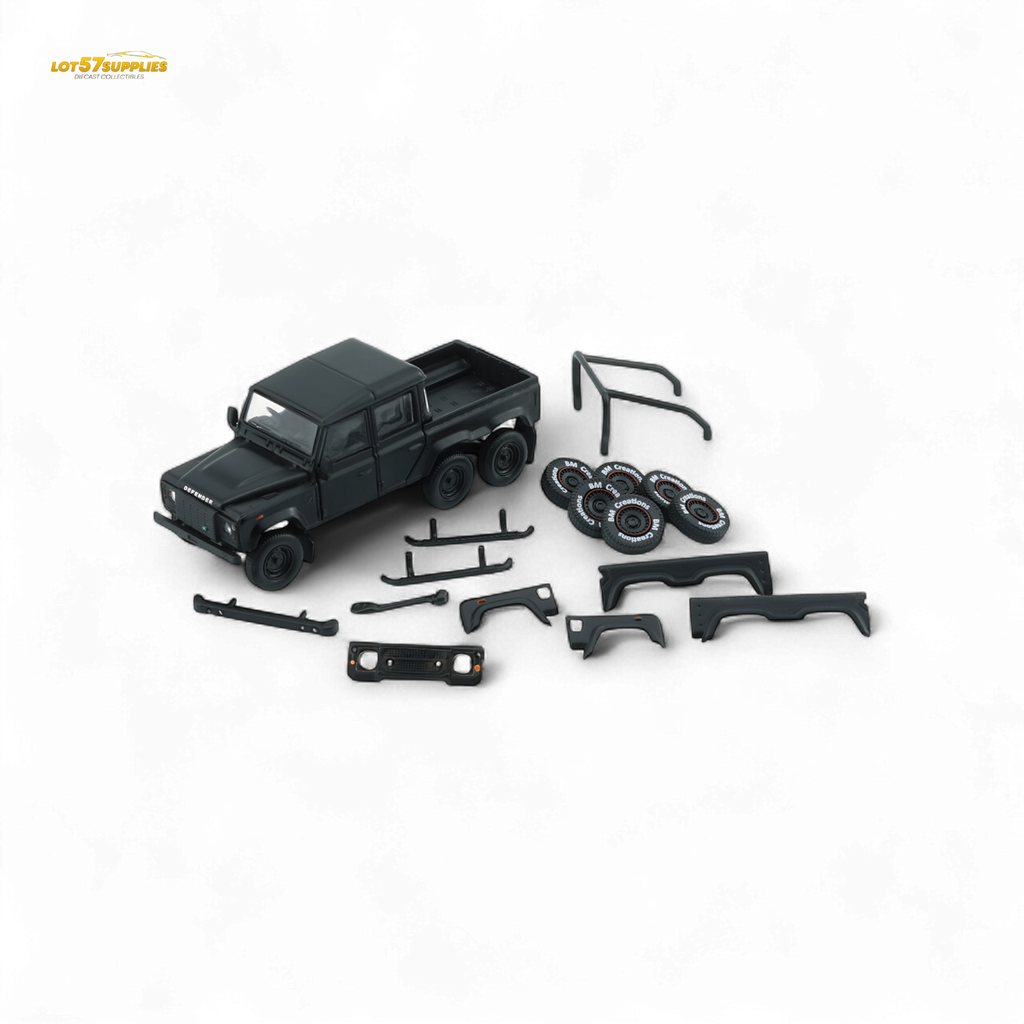 BM Creations Land Rover Defender 110 6x6 Matte Blk RHD 1:64 - Evergreen Kings