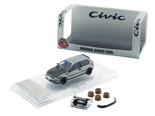 Honda Civic EG6 RHD (Right Hand Drive) Raw Metal with Carbon Hood with Alternates 1/64 Diecast Model Car by BM Creations