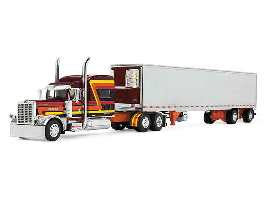 Peterbilt 389 Pride-N-Class with 70" Mid-Roof Sleeper and 53' Utility Trailer with Reefer "Hurricane Express" Brown with Stripes "Big Rigs" Series II #4 1/64 Diecast Model by DCP/First Gear
