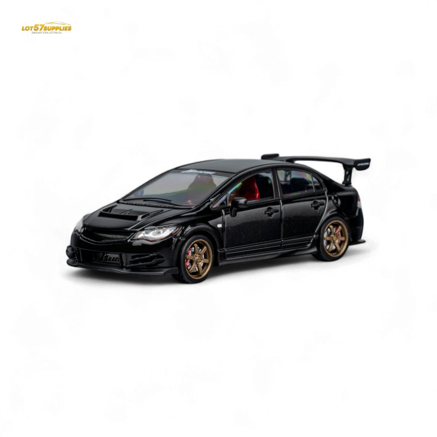Metallic black Honda Microturbo FD2 J's Racing diecast 1:64 scale model car, detailed miniature replica of the Honda racing vehicle.