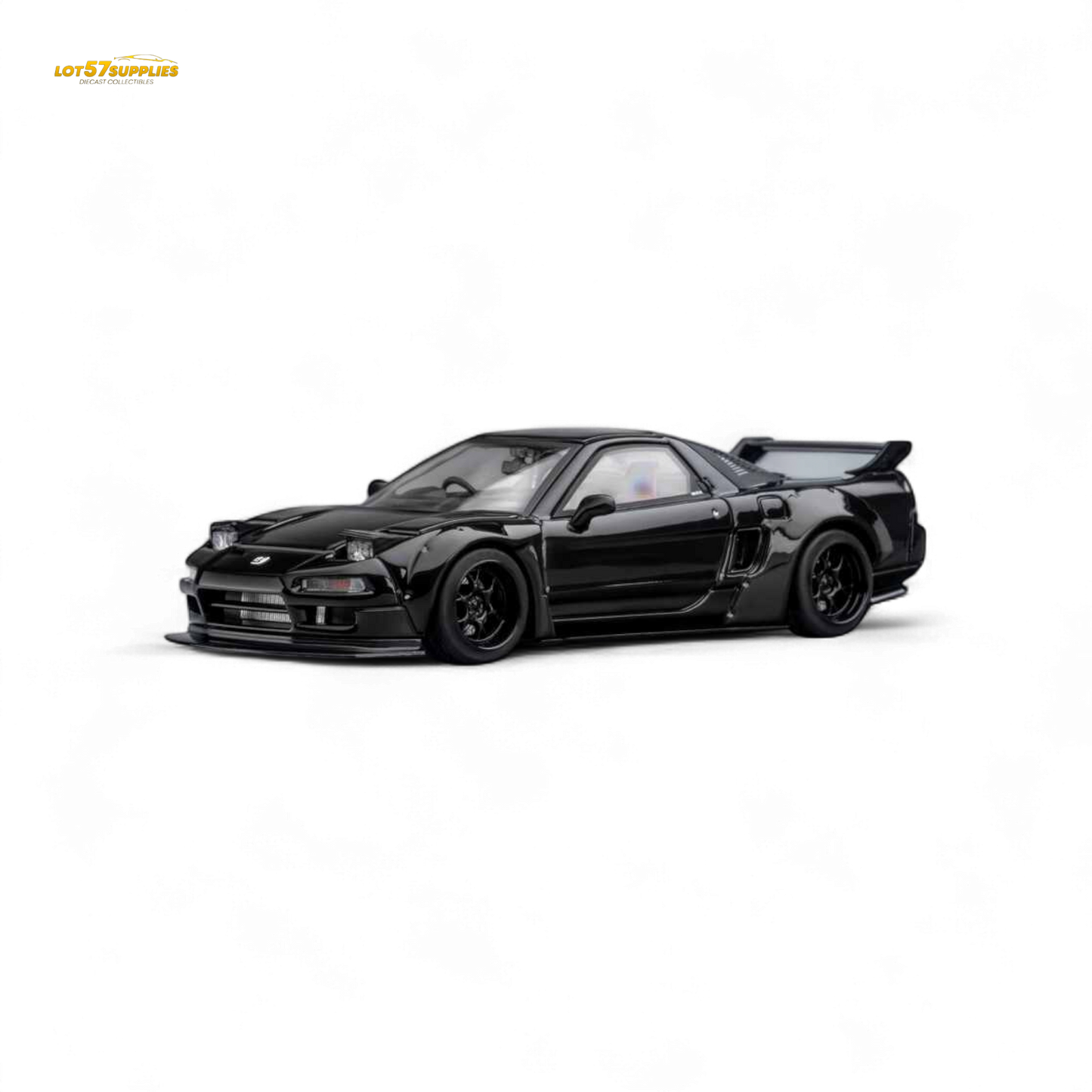 Gloss black 1:64 scale Honda Microturbo NSX-R WideBody diecast model car with detailed features.