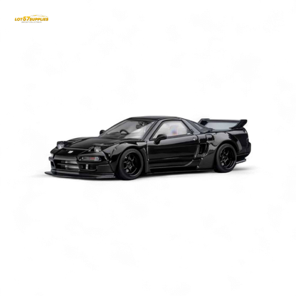 Gloss black 1:64 scale Honda Microturbo NSX-R WideBody diecast model car with detailed features.
