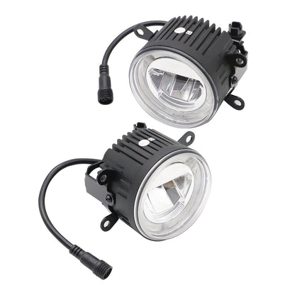 JDMuscle LED and halo DRL fog light housings for 2015-2021 Subaru WRX, STI, BRZ, FT86, and Forester models, showing sleek design.