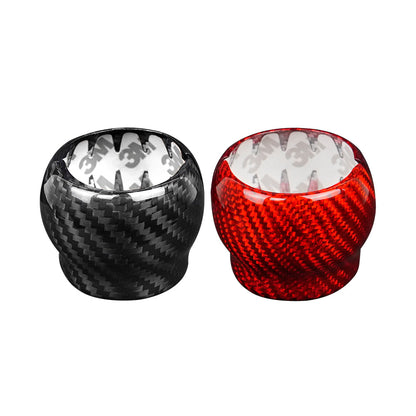 JDMuscle 22-25 WRX Tanso Dry Carbon Fiber Shift Knob Surround Cover trim kit on a car interior close-up.