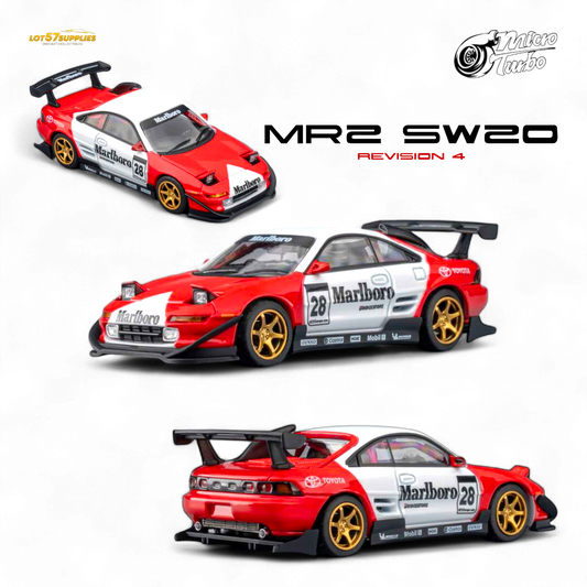 Pre-order MicroTurbo Toyota MR2 diecast model in Marlboro livery, 1:64 scale, by Lot57Supplies Diecast Shop.