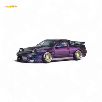 Purple chameleon Nissan 180SX MicroTurbo diecast model by Lot57Supplies, detailed 1:64 scale Nissan collectible car.