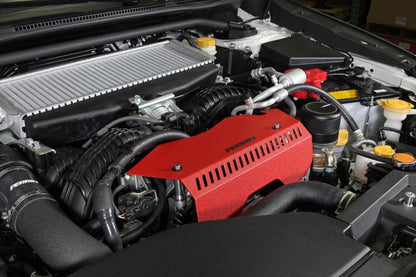 Red Perrin belt pulley cover for 2022-2025 Subaru WRX, made by JDMuscle, designed to fit and enhance engine bay appearance.